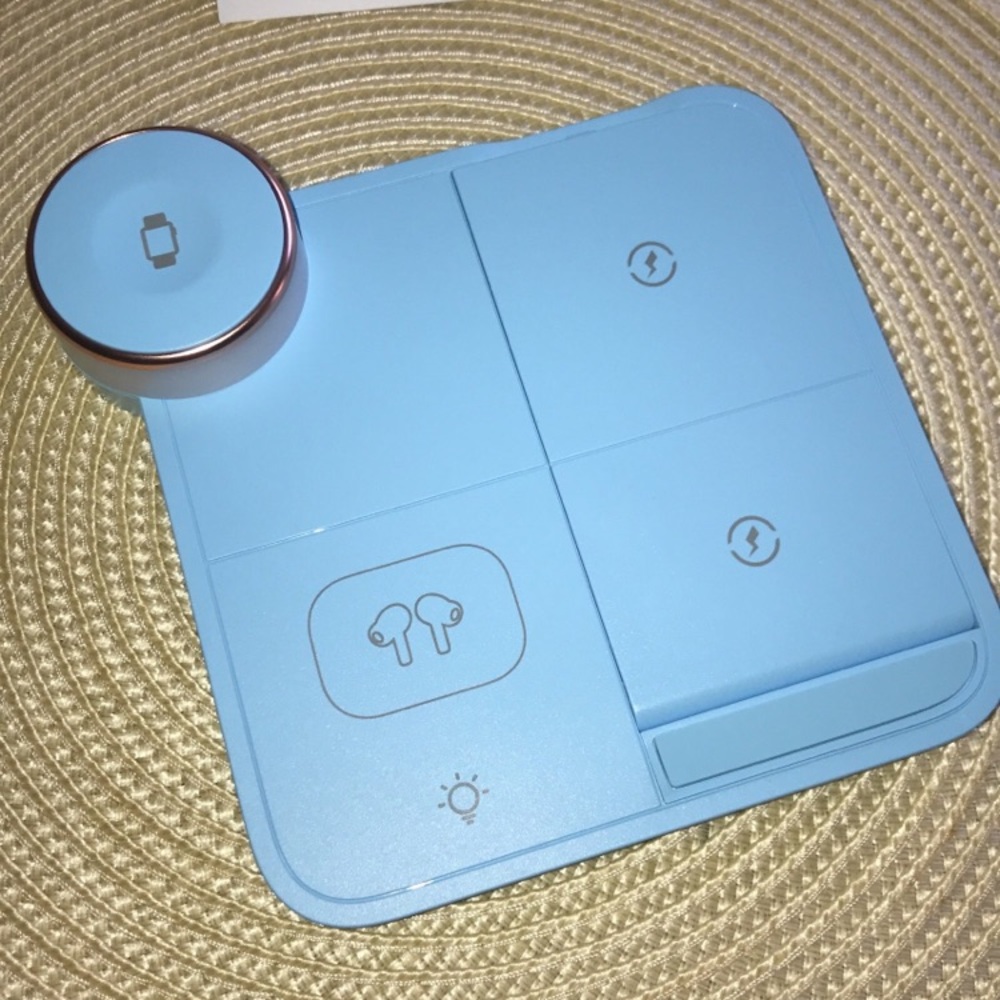 Cellphone Watch AirPods Wireless charging station & night lamp macaronBlueColor